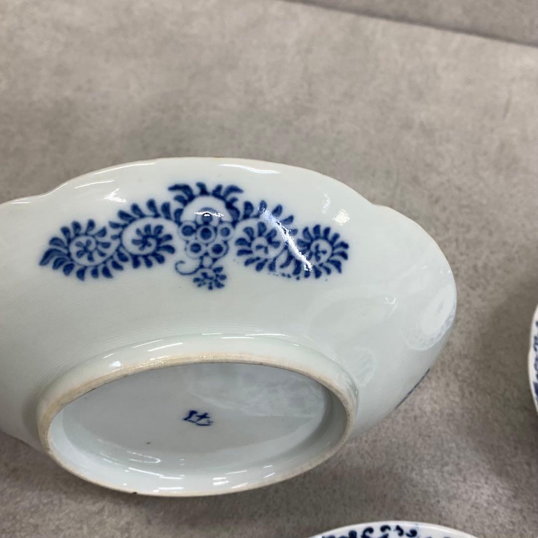 中皿 5点 直径15.3cm 花唐草 染付 藍色 青 古皿 伊万里 有田 ⑨
