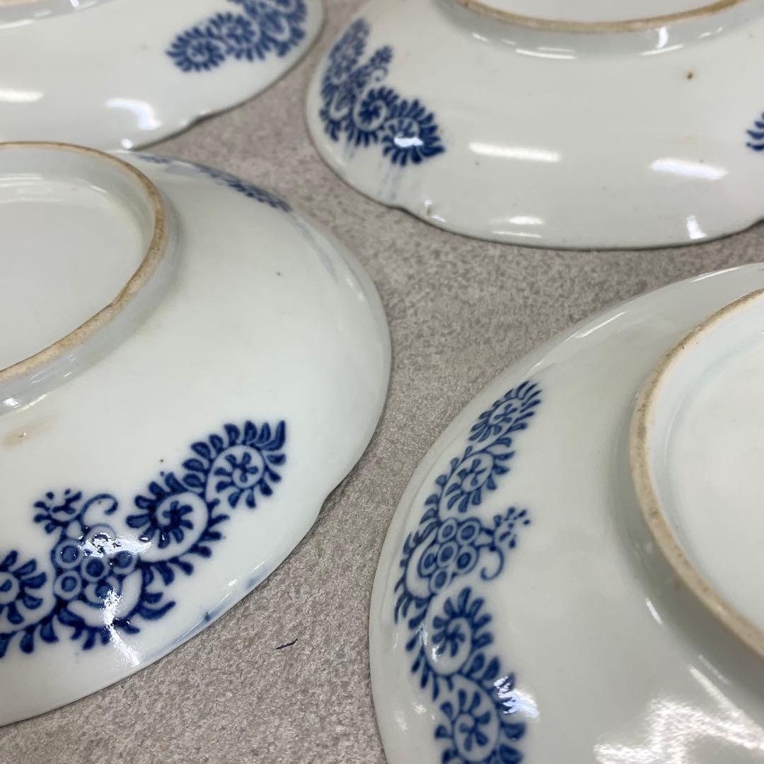 中皿 5点 直径15.3cm 花唐草 染付 藍色 青 古皿 伊万里 有田 ⑨