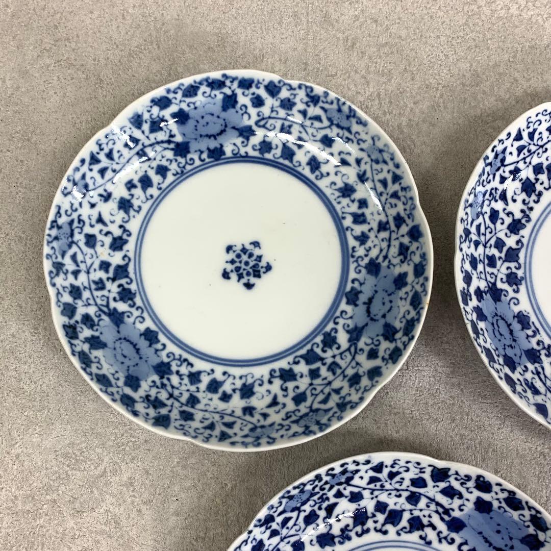 中皿 5点 直径15.3cm 花唐草 染付 藍色 青 古皿 伊万里 有田 ⑨