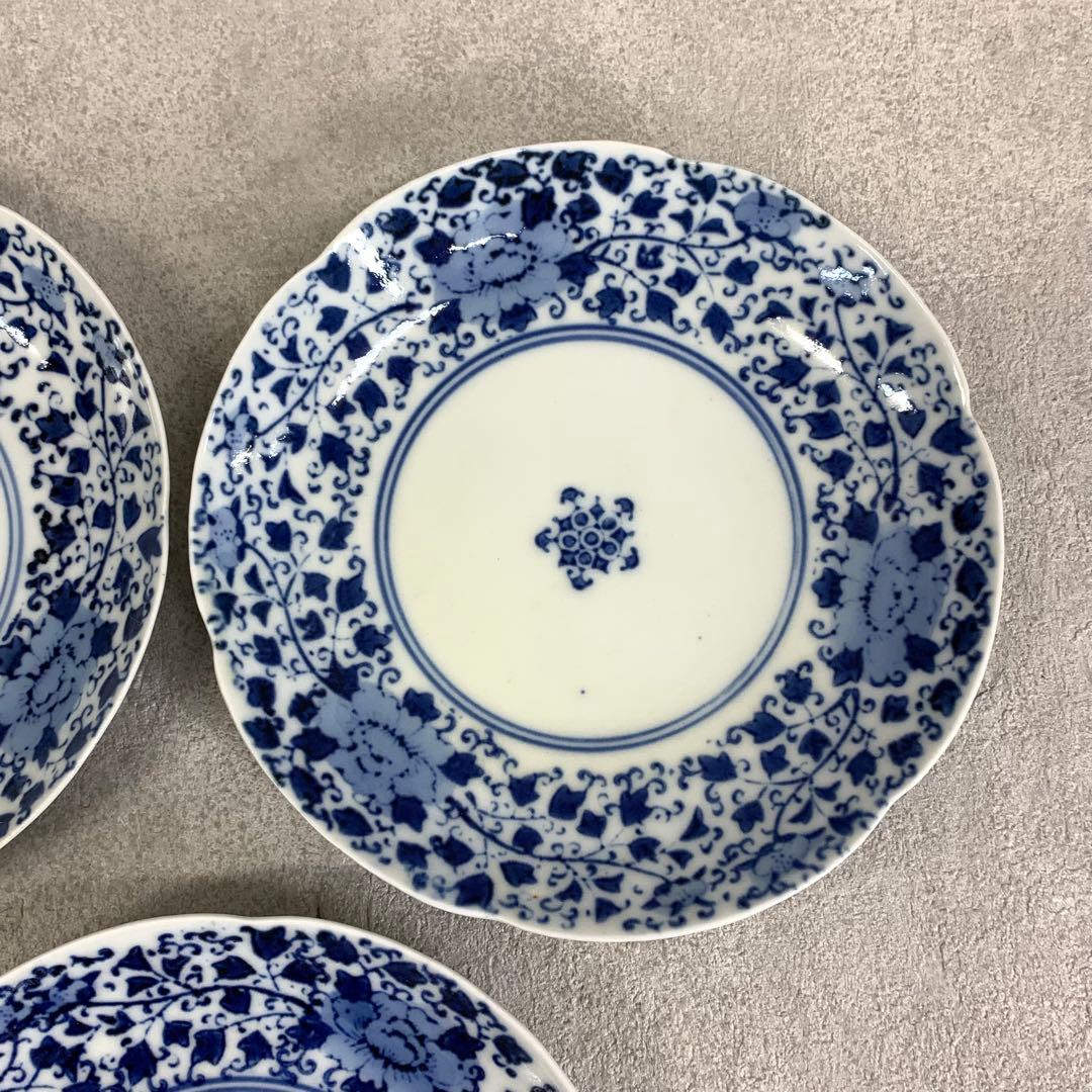 中皿 5点 直径15.3cm 花唐草 染付 藍色 青 古皿 伊万里 有田 ⑨