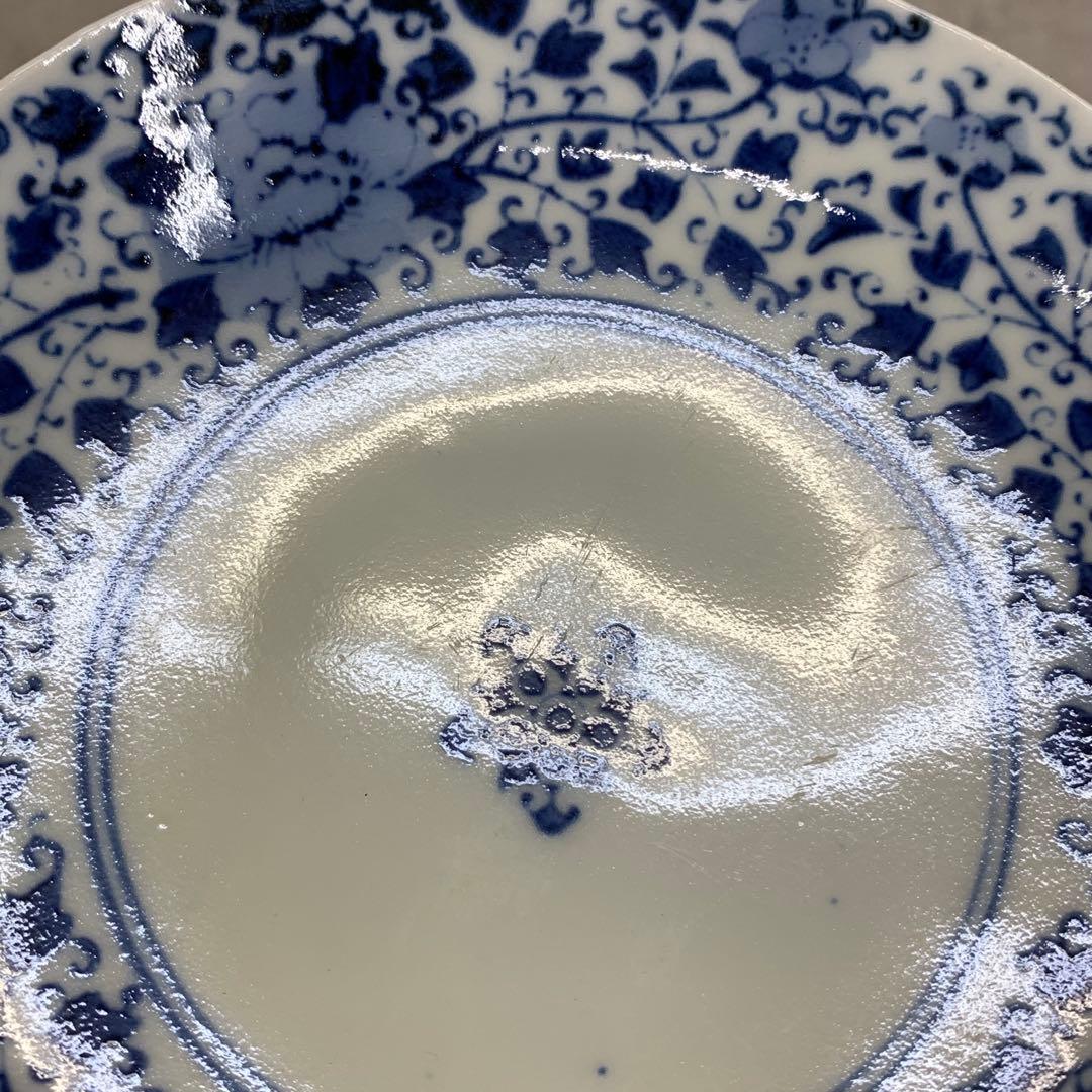 中皿 5点 直径15.3cm 花唐草 染付 藍色 青 古皿 伊万里 有田 ⑨