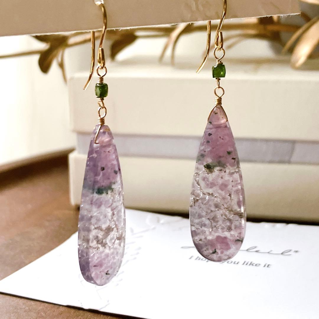 ポメころび◆一点物✧オレンジフォッシルコーラル×レッドスピネルピアス
