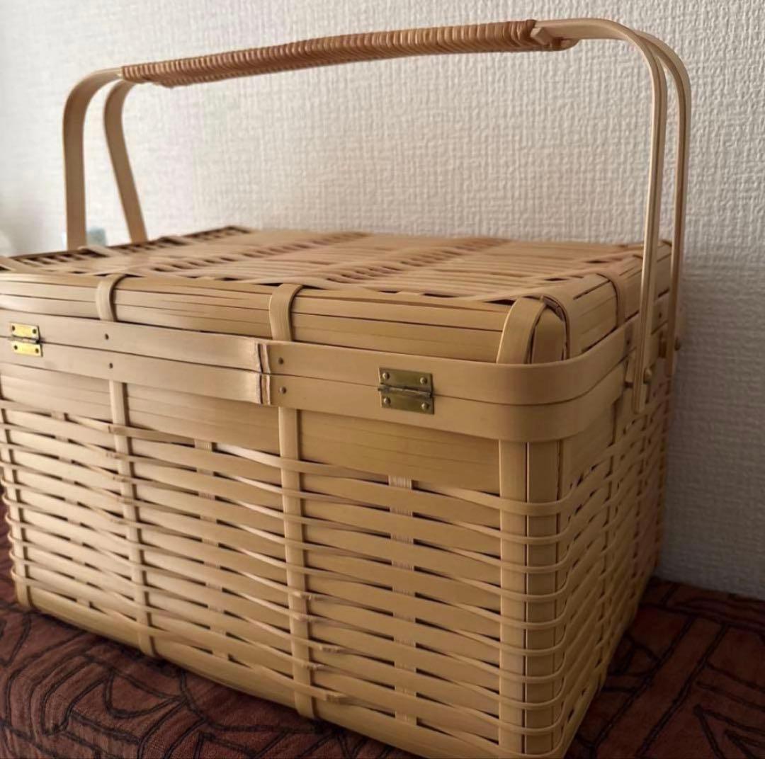 大きな竹かご　ピクニックバスケット お花見カゴ