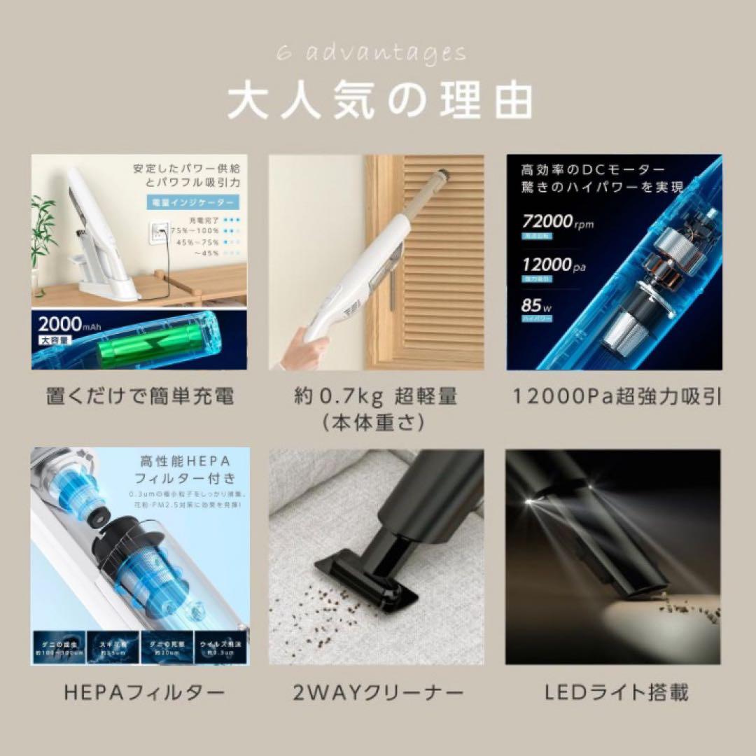 掃除機 サイクロン コードレス 12000pa ハンディー クリーナー 軽量
