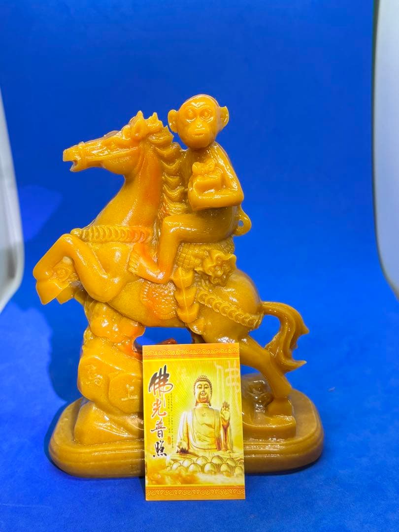 極美品 寿山石「馬上封侯」精雕置物 約14×10×5cm 350g 5899