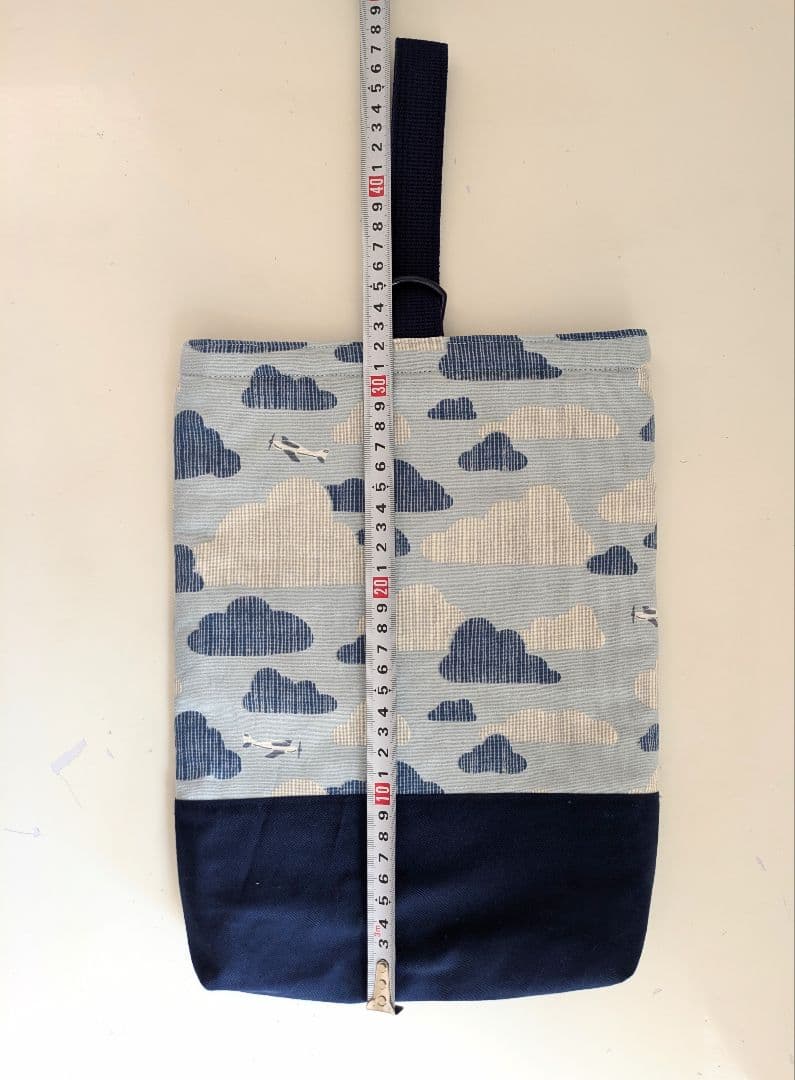 裏地キルティング大きめレッスンバッグ、上履き袋、体操着袋、大コップ袋　飛行機雲柄