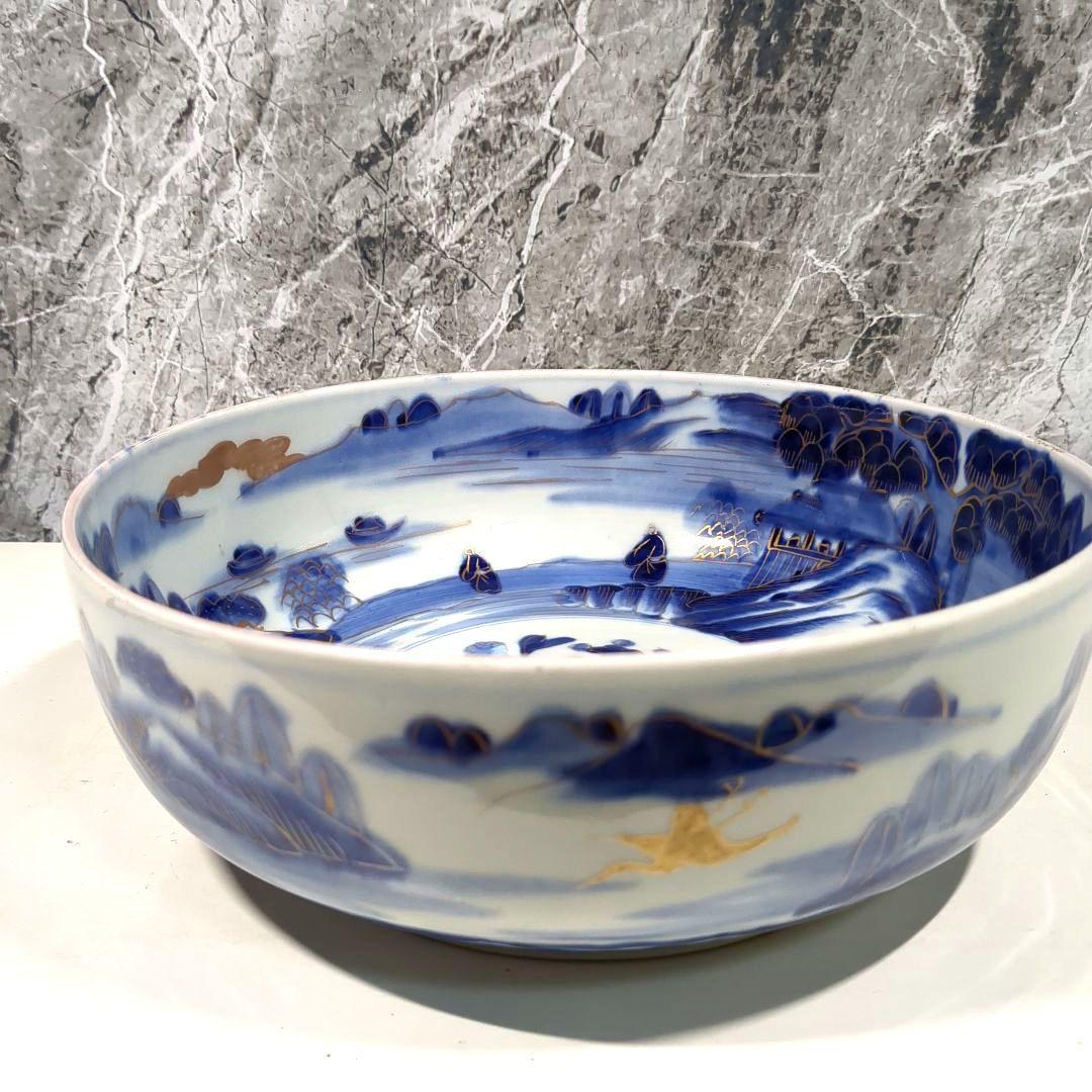 古伊万里 山水 染付 大小鉢 丼 二重高台 骨董品