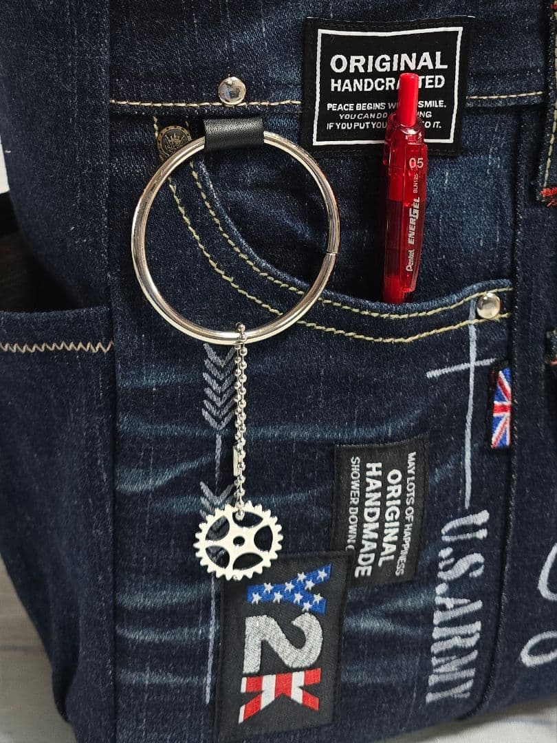 デニムリメイクトートバッグ 大きめ 上部ファスナー カジュアル ビジネス