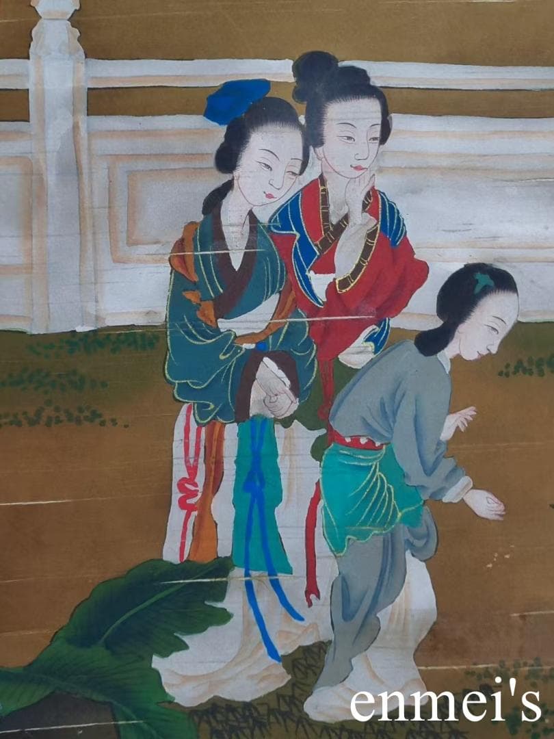 中国古美術・字画三尺仕女人物掛軸・水彩画・唐寅印款・書道品・絹本・仕女画・肉筆