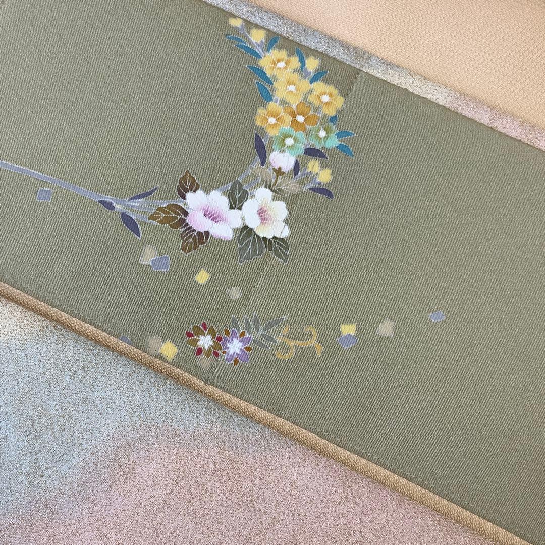 袋帯　きらめく吉祥花文　リメイク　バンブーハンドルバッグ　浅型マチ広め