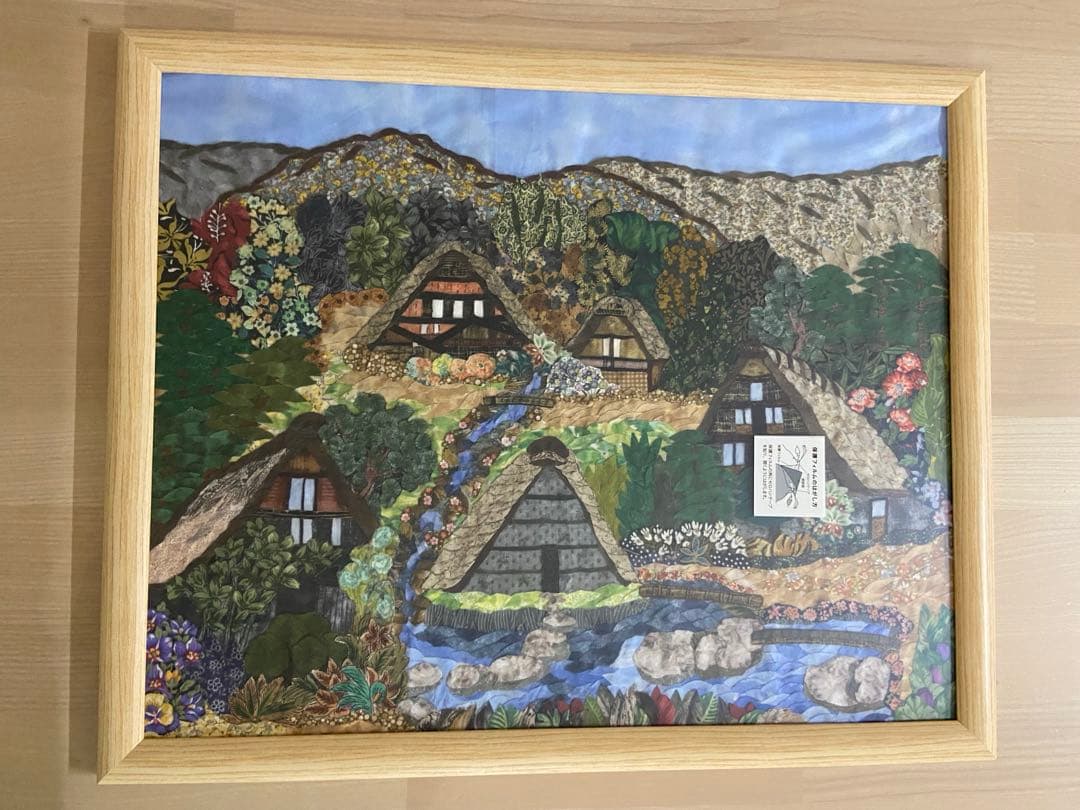 布の貼り絵　創作　額つき　ハンドメイド