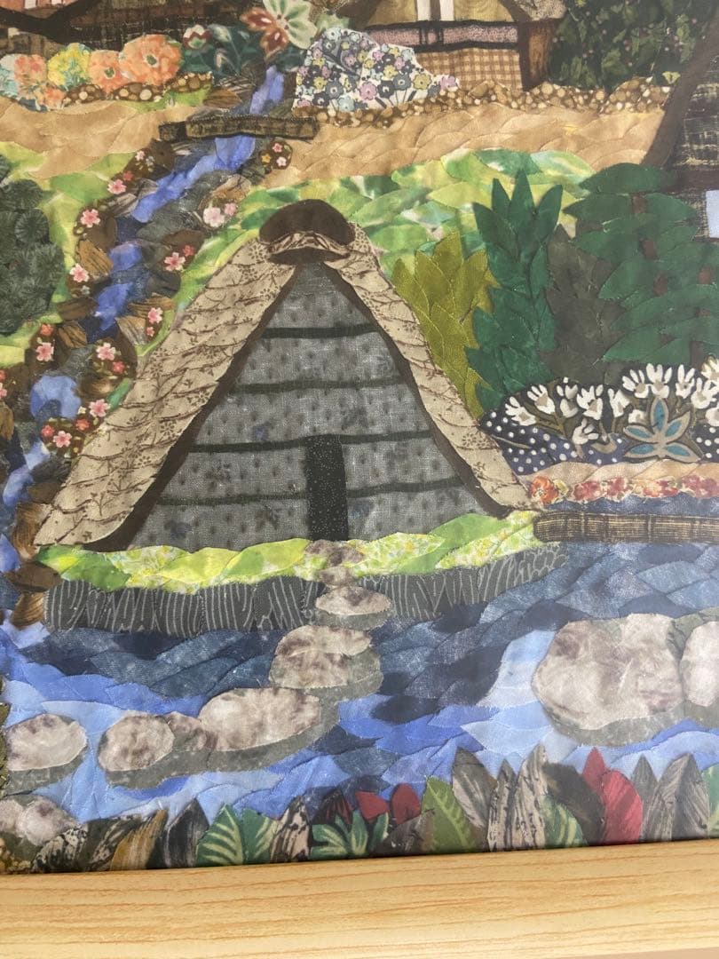 布の貼り絵　創作　額つき　ハンドメイド