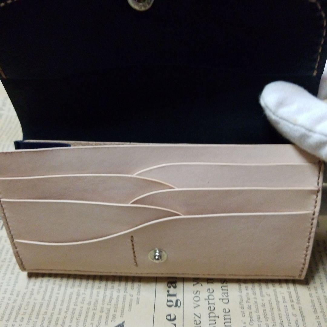 牛革　ブラック✖️ヌメ革　超コンパクト長財布　ハンドメイド長財布