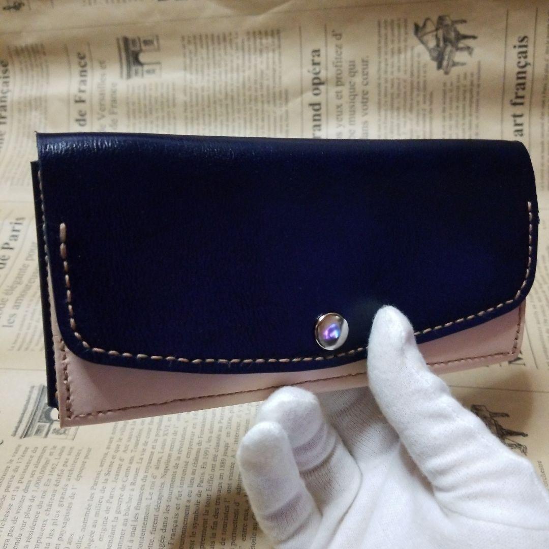 牛革　ブラック✖️ヌメ革　超コンパクト長財布　ハンドメイド長財布