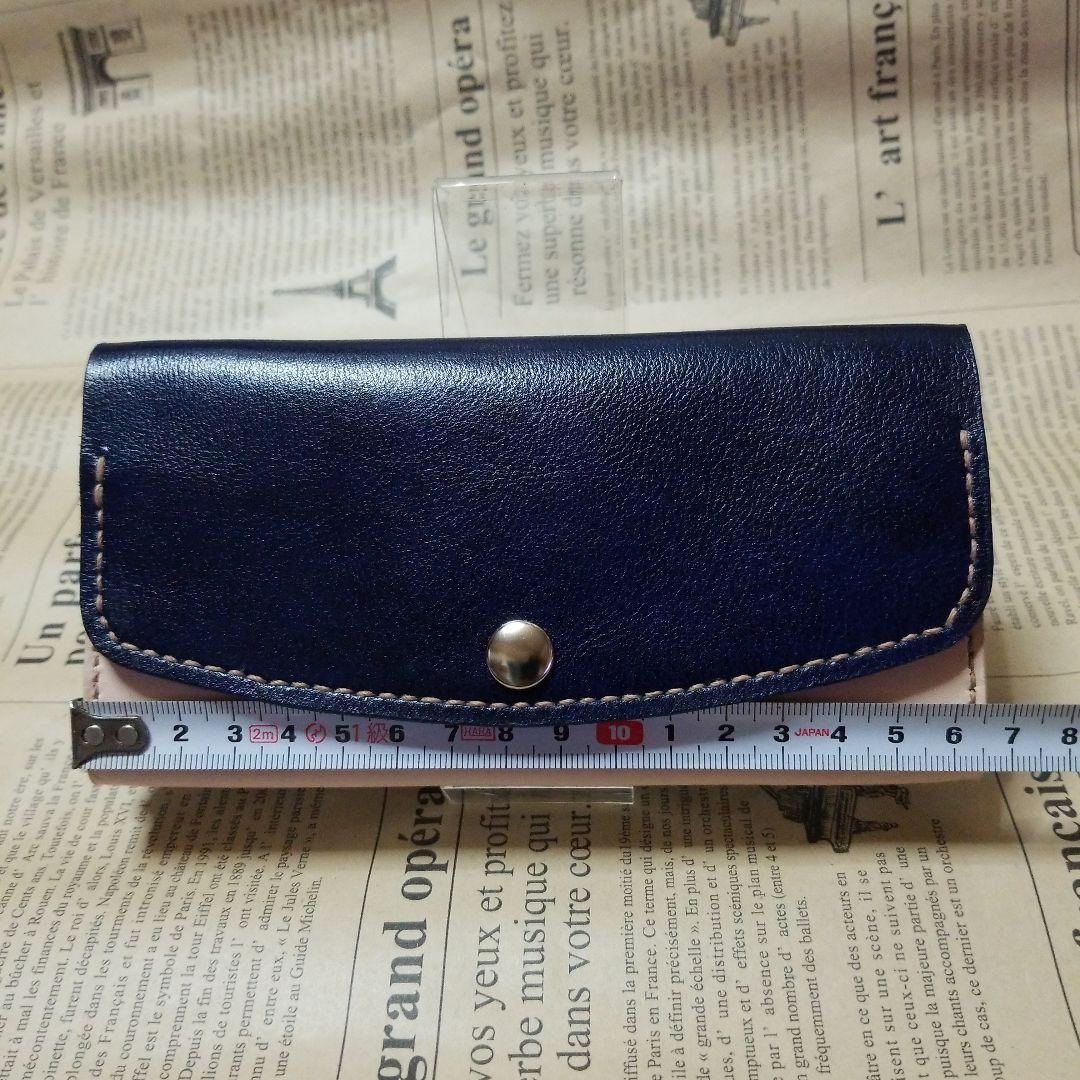 牛革　ブラック✖️ヌメ革　超コンパクト長財布　ハンドメイド長財布