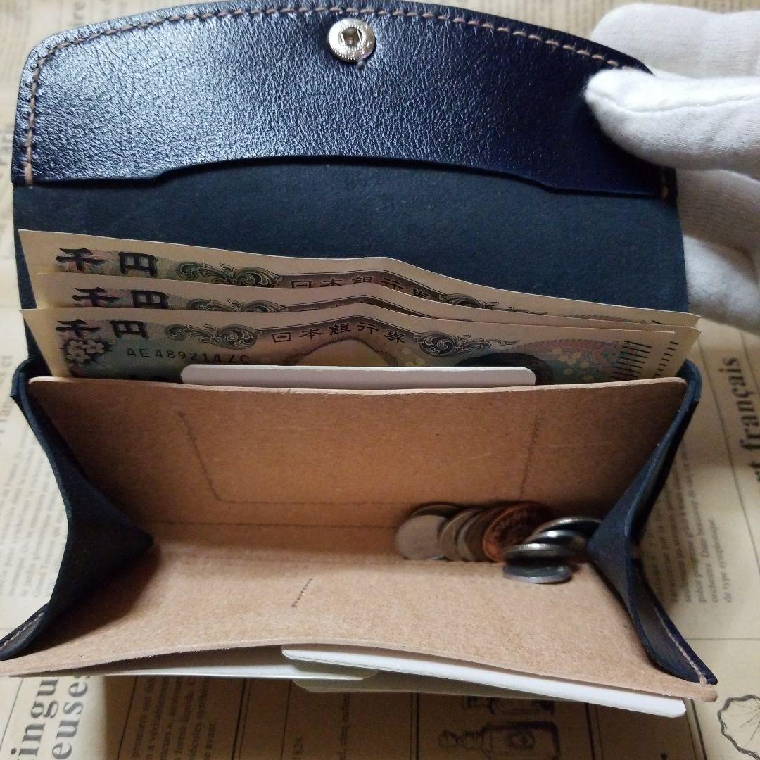 牛革　ブラック✖️ヌメ革　超コンパクト長財布　ハンドメイド長財布