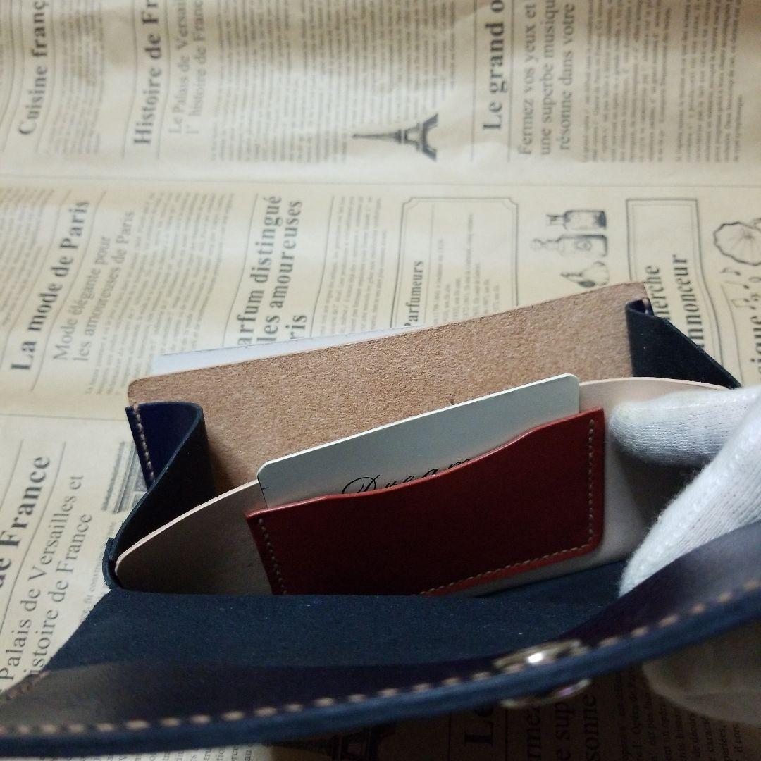 牛革　ブラック✖️ヌメ革　超コンパクト長財布　ハンドメイド長財布