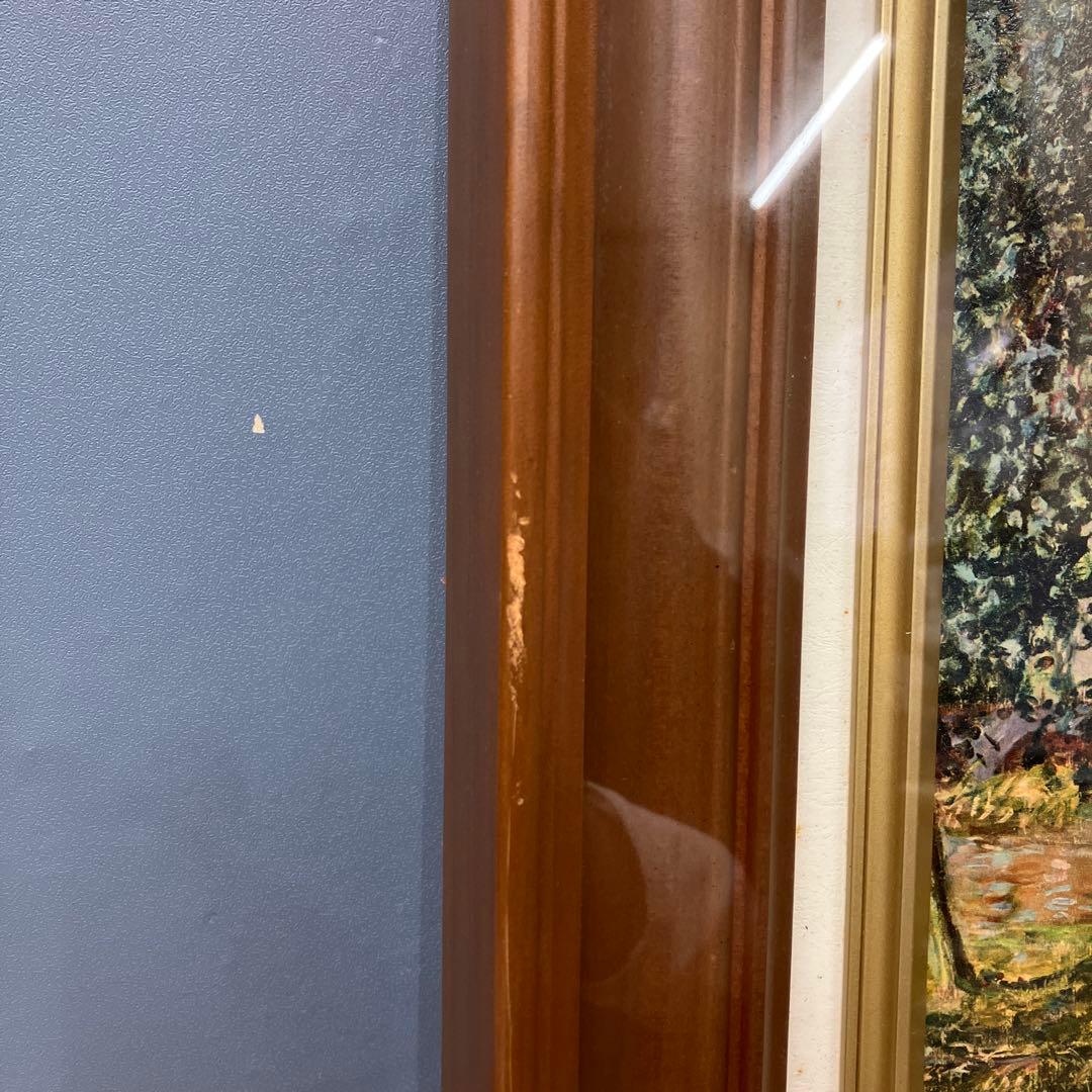 風景画 油彩調 額装品 印象派 街並み 河畔 額縁 額装 額縁 額入り 壁掛け