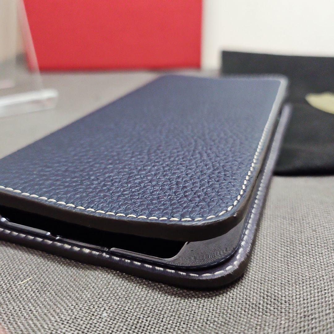 美品 BONAVENTURAボナ iPhone12PRO用手帳型ケース ネイビー