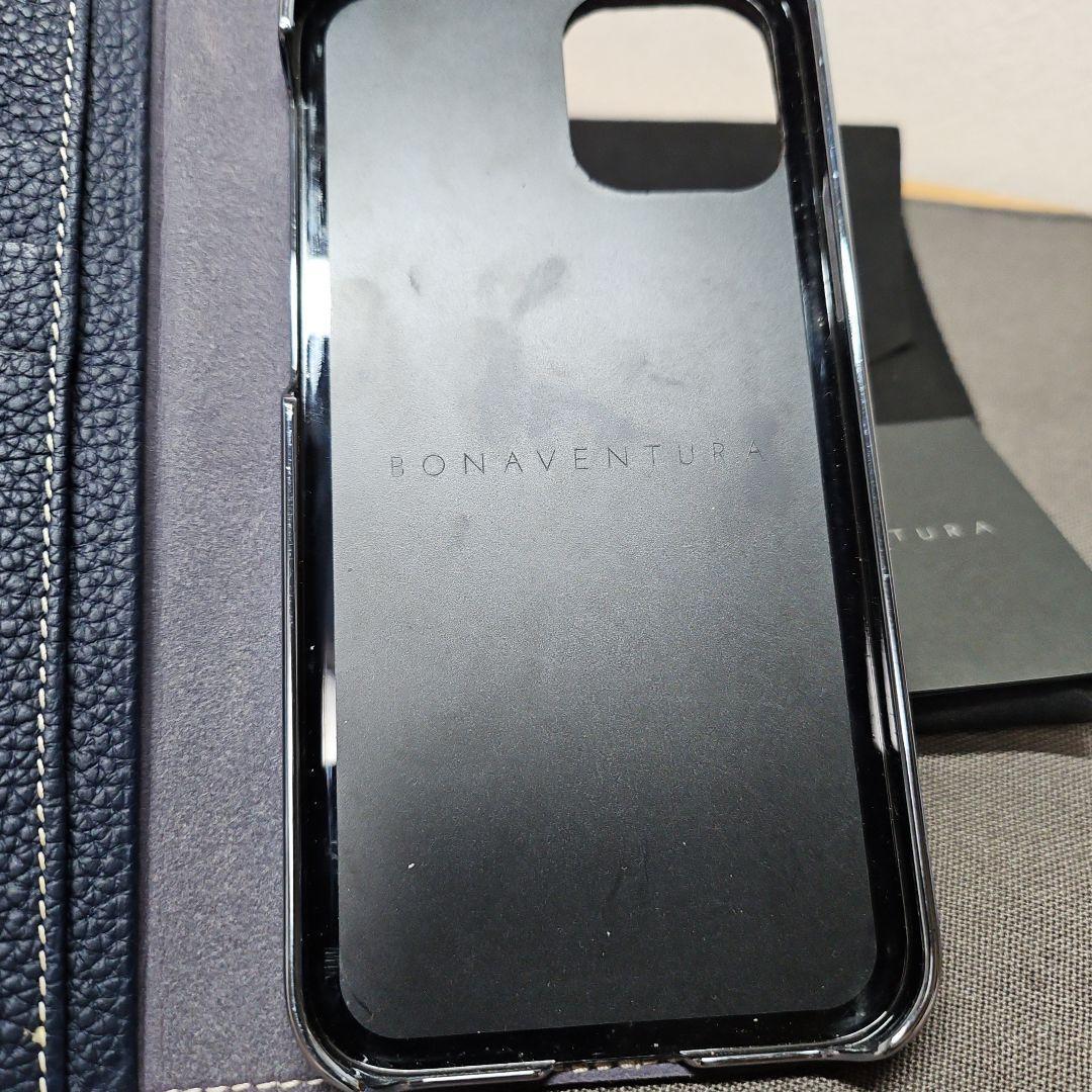 美品 BONAVENTURAボナ iPhone12PRO用手帳型ケース ネイビー