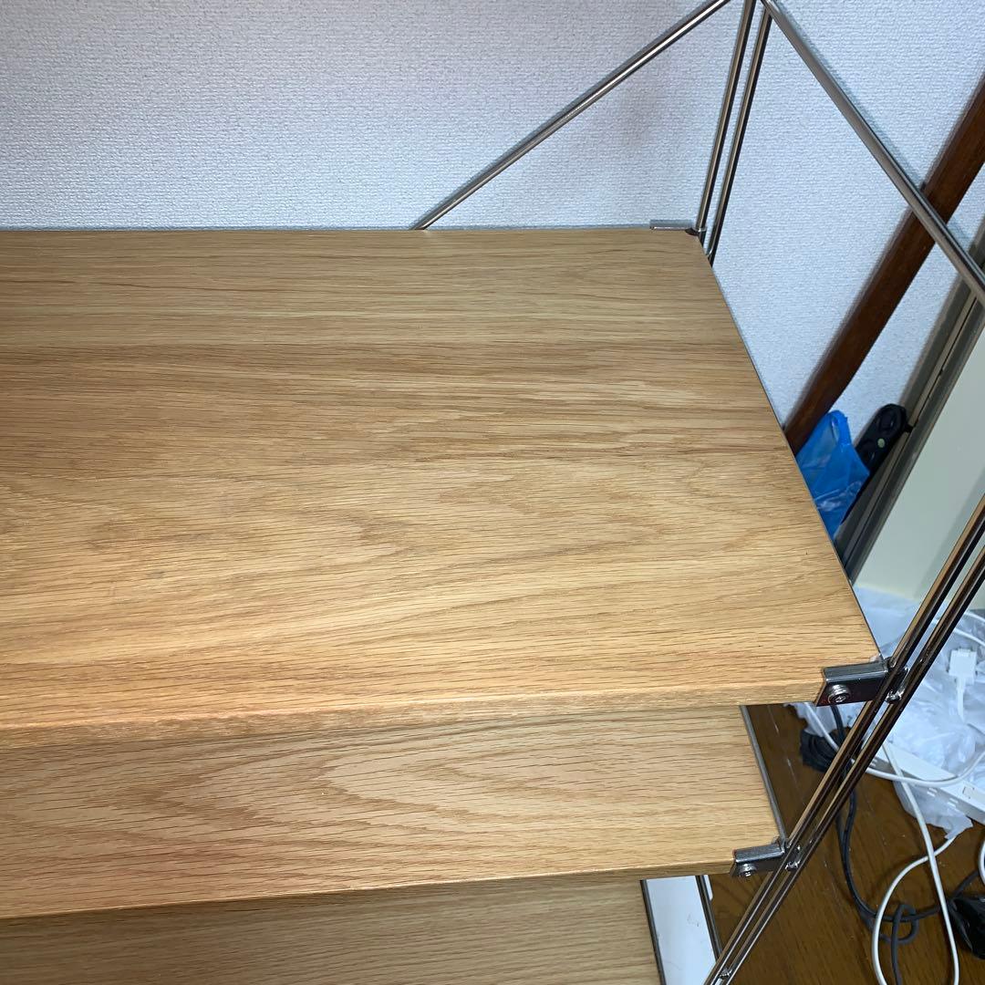 印良品　ステンレスユニットシェルフ・オーク材・カップボードセット