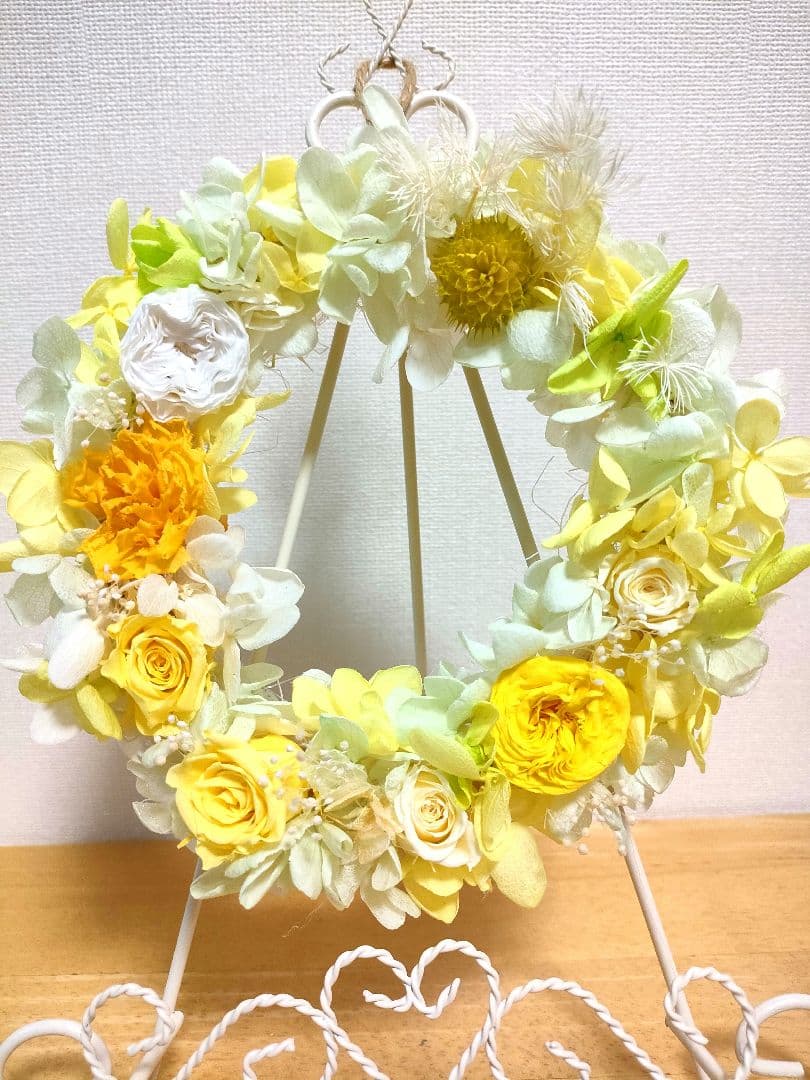 プリザーブドフラワー リース イエロー　ハンドメイド