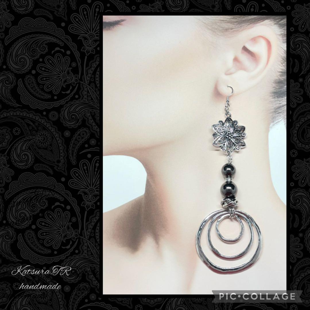 No.1186 ヴィンテージシルバー 大ぶりロングピアス ロングイヤリング