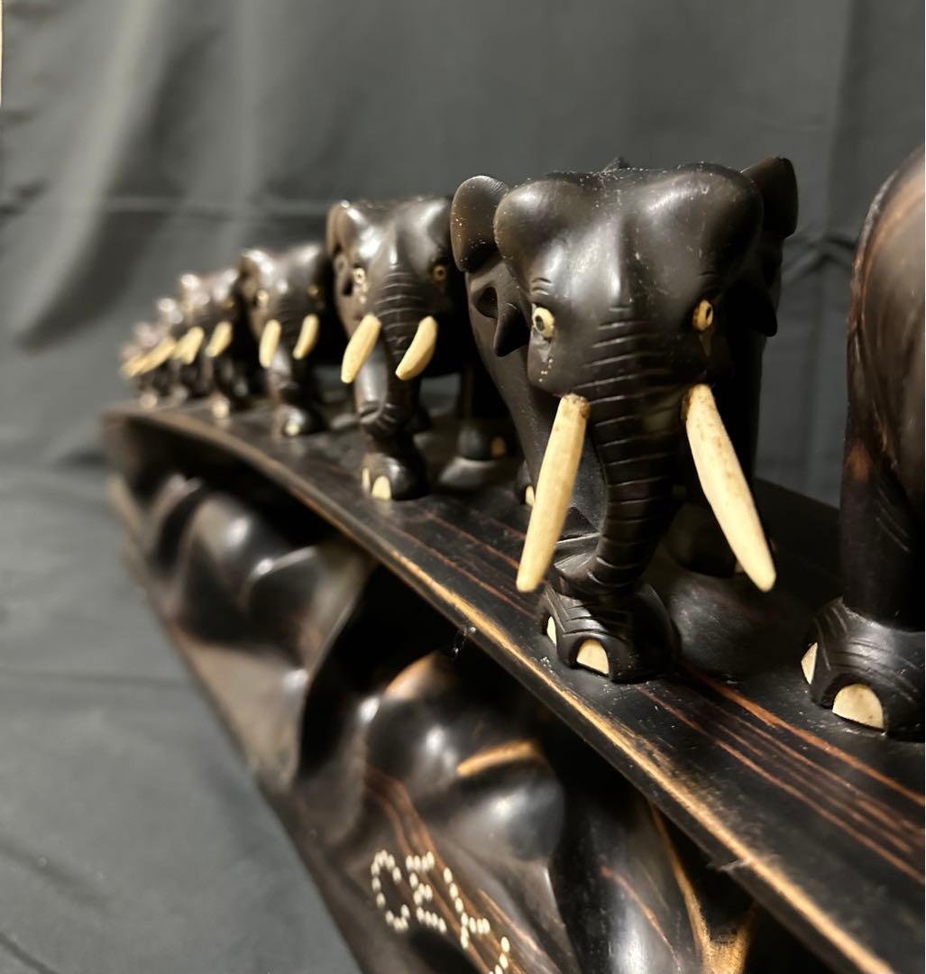 手彫りの象の彫刻 - 高品質エボニー製アート作品（スリランカ製）