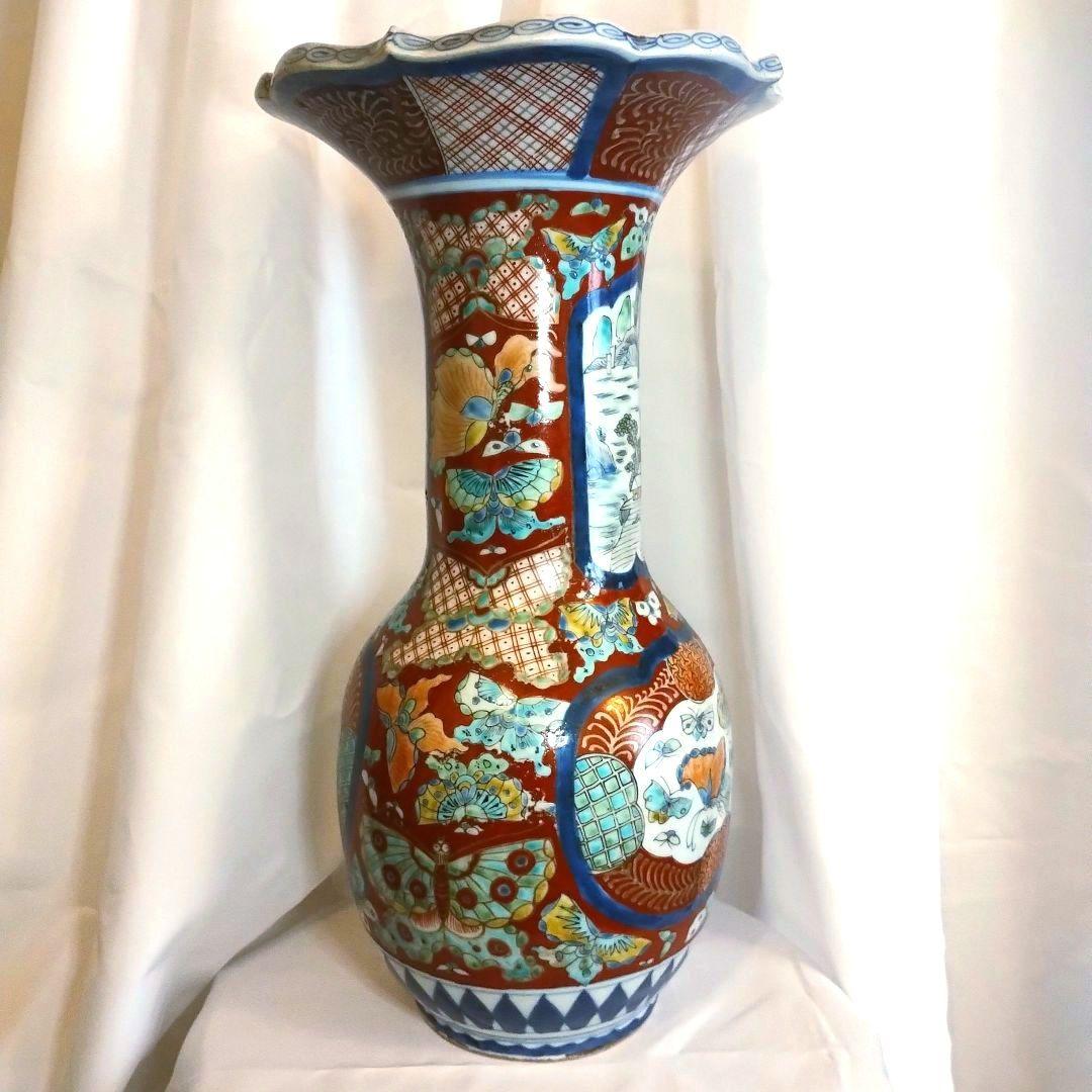 明治期　蔵春亭 西畝造　錦出　古伊万里　輪花大花瓶　飾壷 43cm　共箱　骨董品