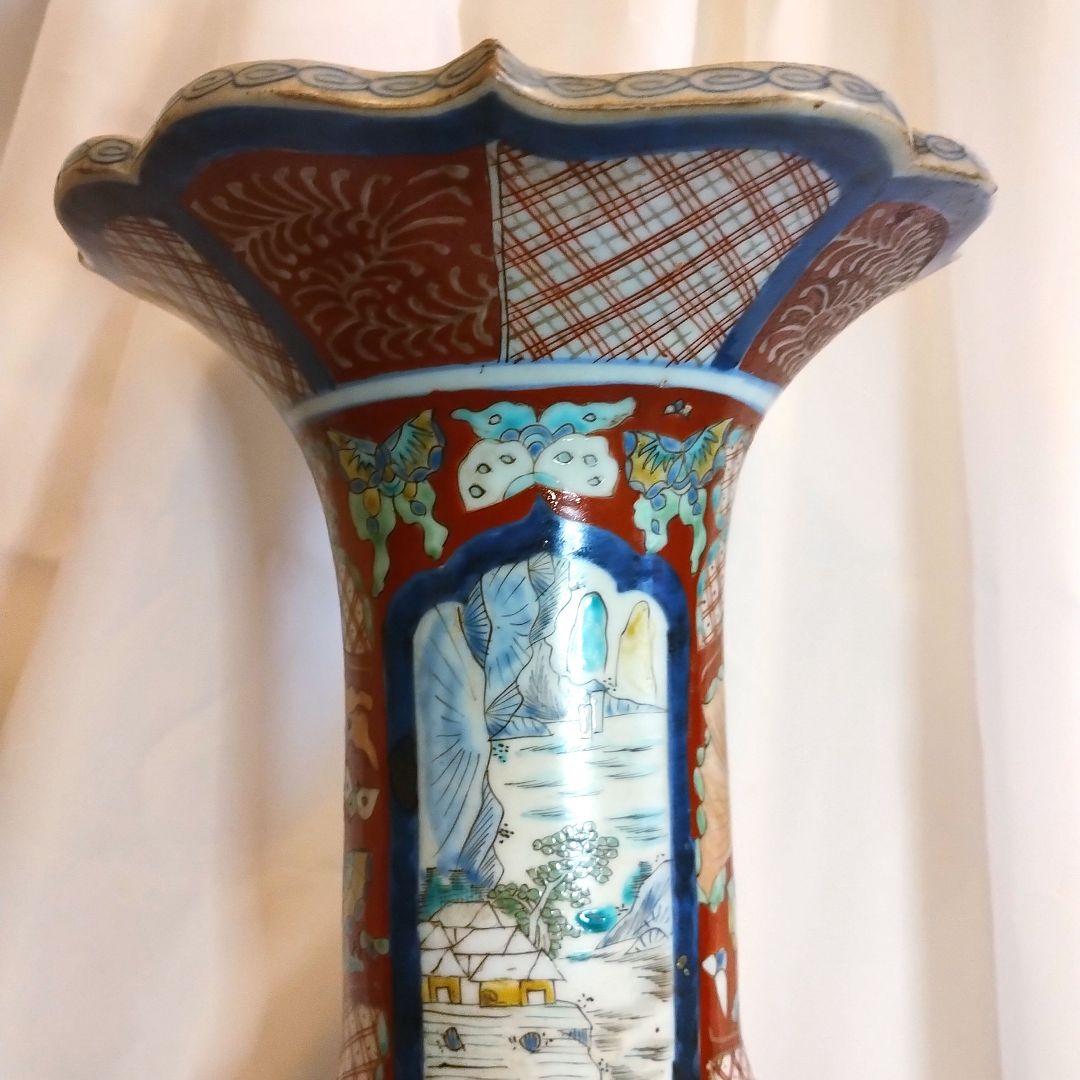 明治期　蔵春亭 西畝造　錦出　古伊万里　輪花大花瓶　飾壷 43cm　共箱　骨董品