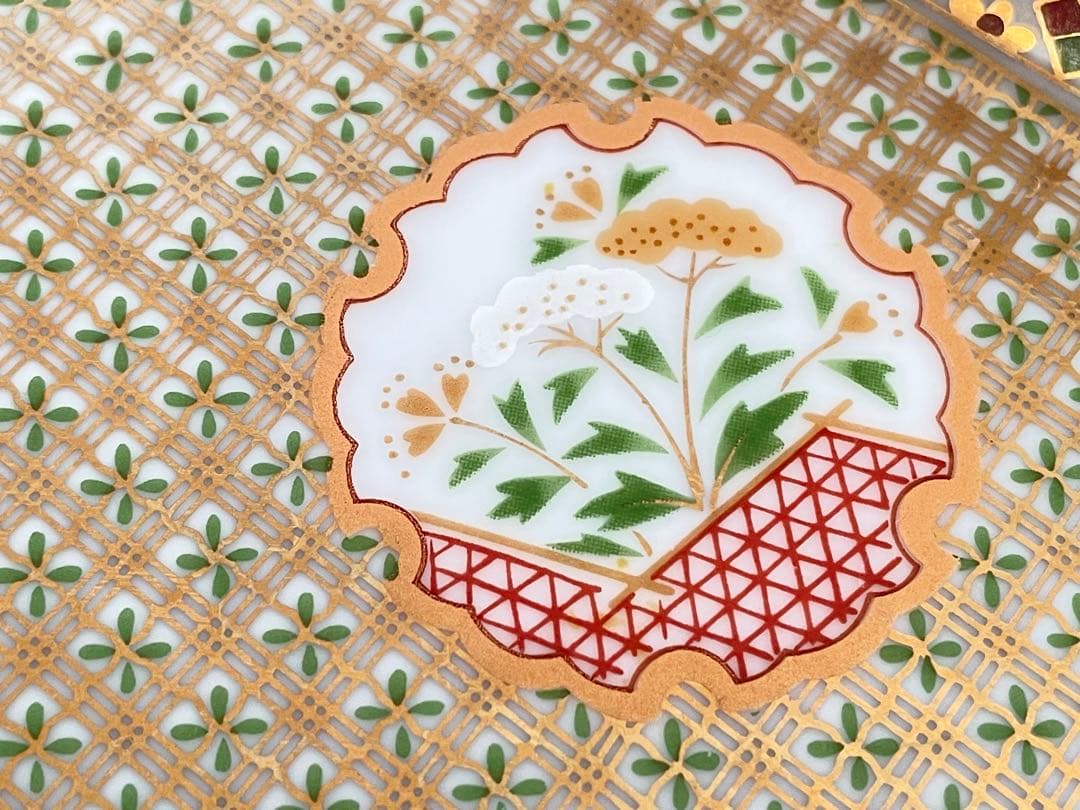 4未使用庫山窯前畑陶器金彩狩衣八角長盛大皿廃盤品 35cm×18cm難有