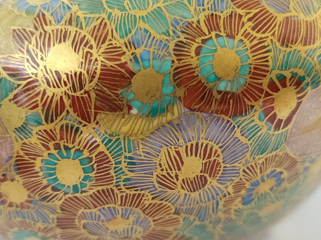 薩摩香炉 暁山 作　金彩 花模様　三足 香炉