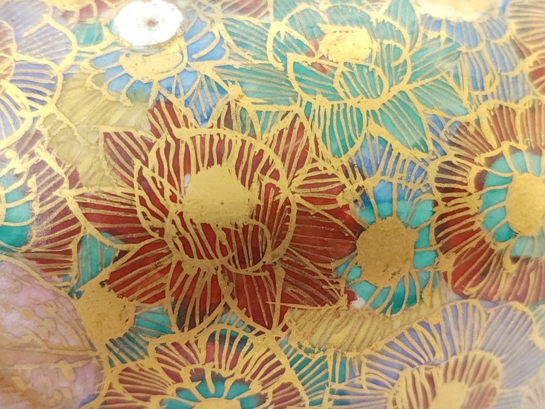 薩摩香炉 暁山 作　金彩 花模様　三足 香炉