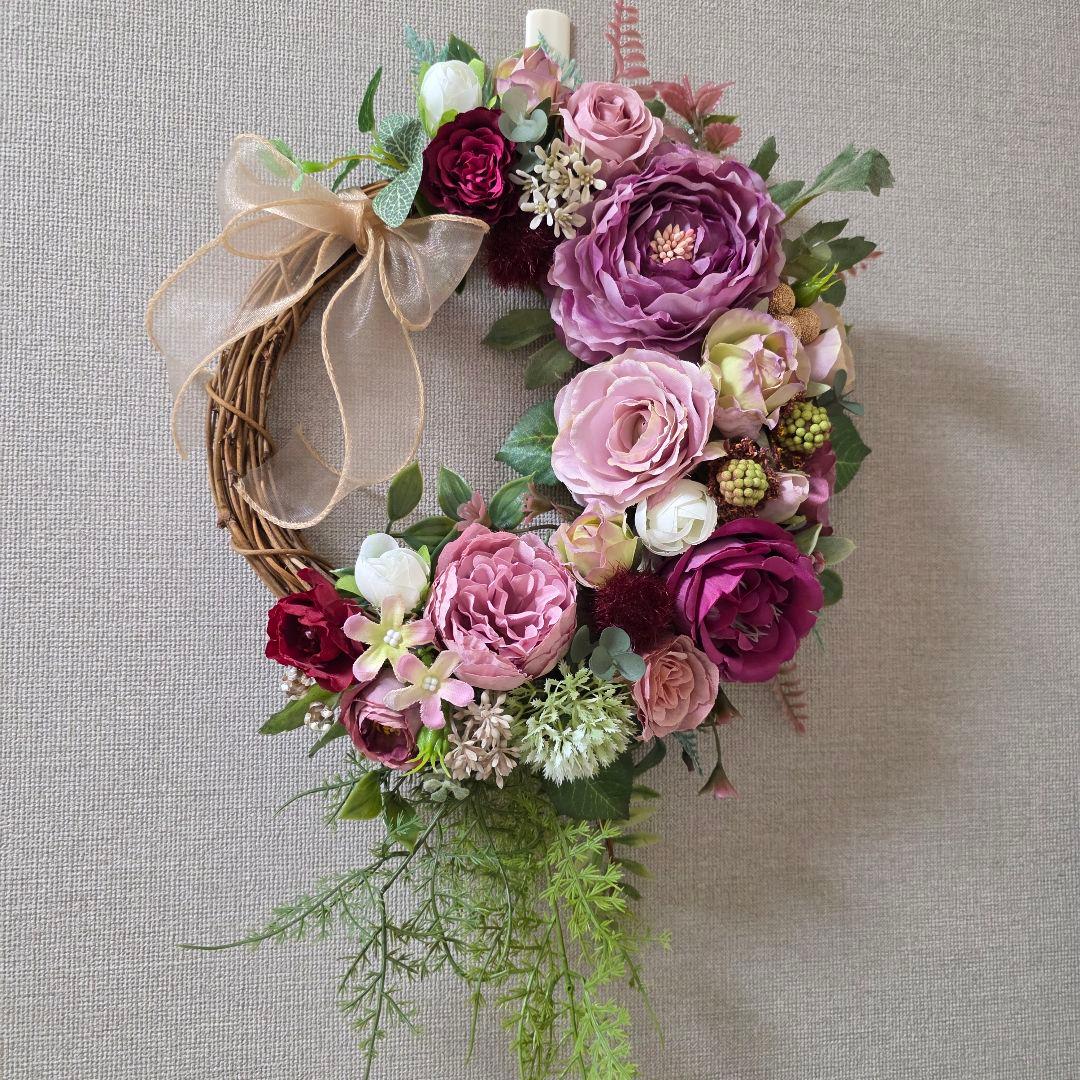 【専用】フラワーリース 早秋5 ハロウィンリース 秋色 玄関リース 造花