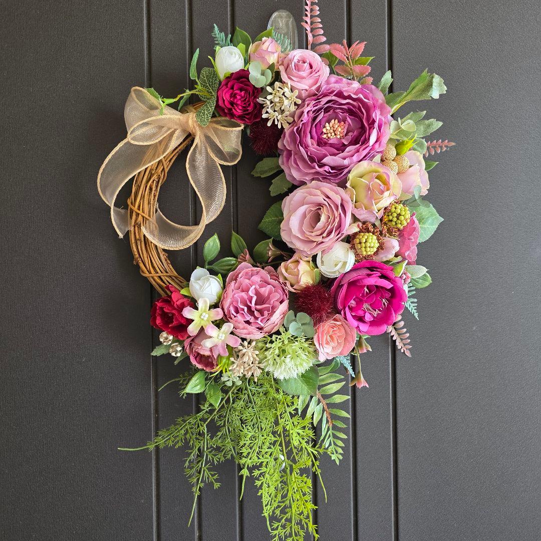 【専用】フラワーリース 早秋5 ハロウィンリース 秋色 玄関リース 造花