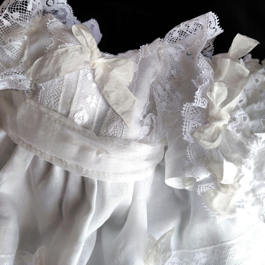 最終価格ホワイトのアンティークドールドレスとボネのセット