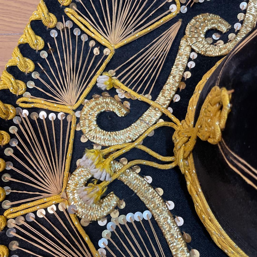 ソンブレロ メキシカンハット　ベロア　アンティーク メキシコ　刺繍入り　黒色