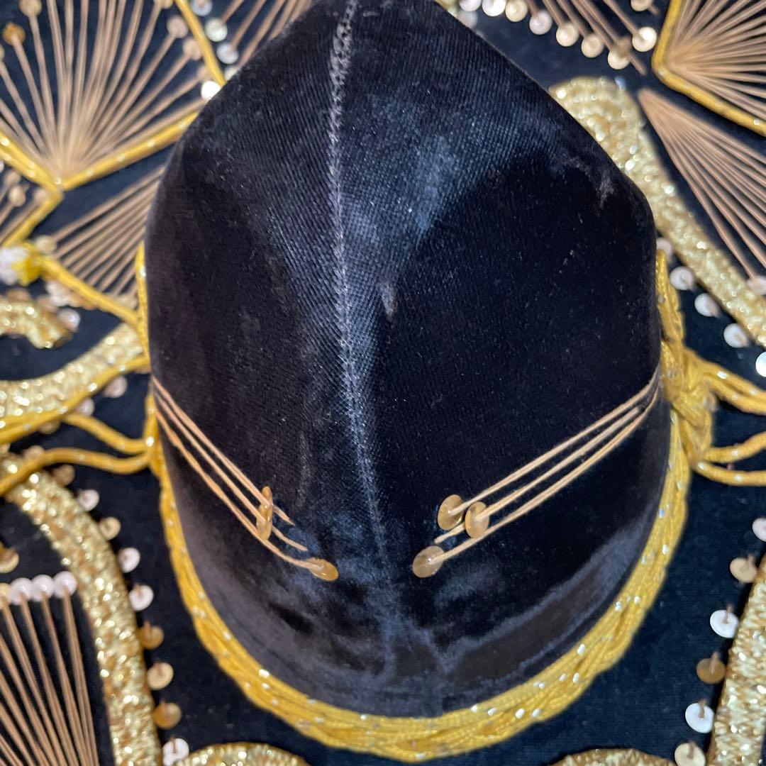 ソンブレロ メキシカンハット　ベロア　アンティーク メキシコ　刺繍入り　黒色