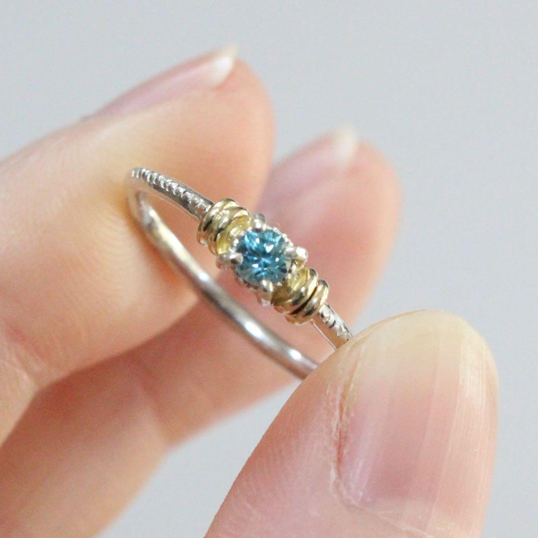 ギラギララタナキリーブルージルコンK10ダブルワッカミル打ちシルバーリング10号