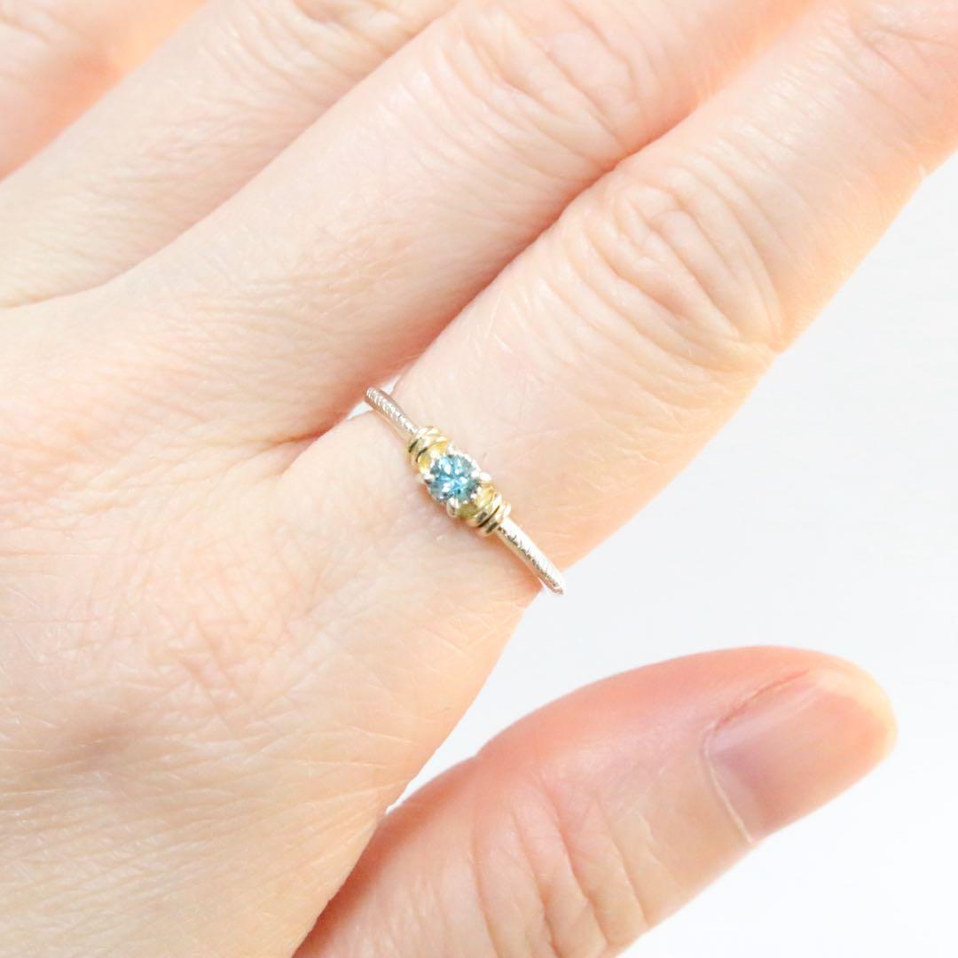 ギラギララタナキリーブルージルコンK10ダブルワッカミル打ちシルバーリング10号