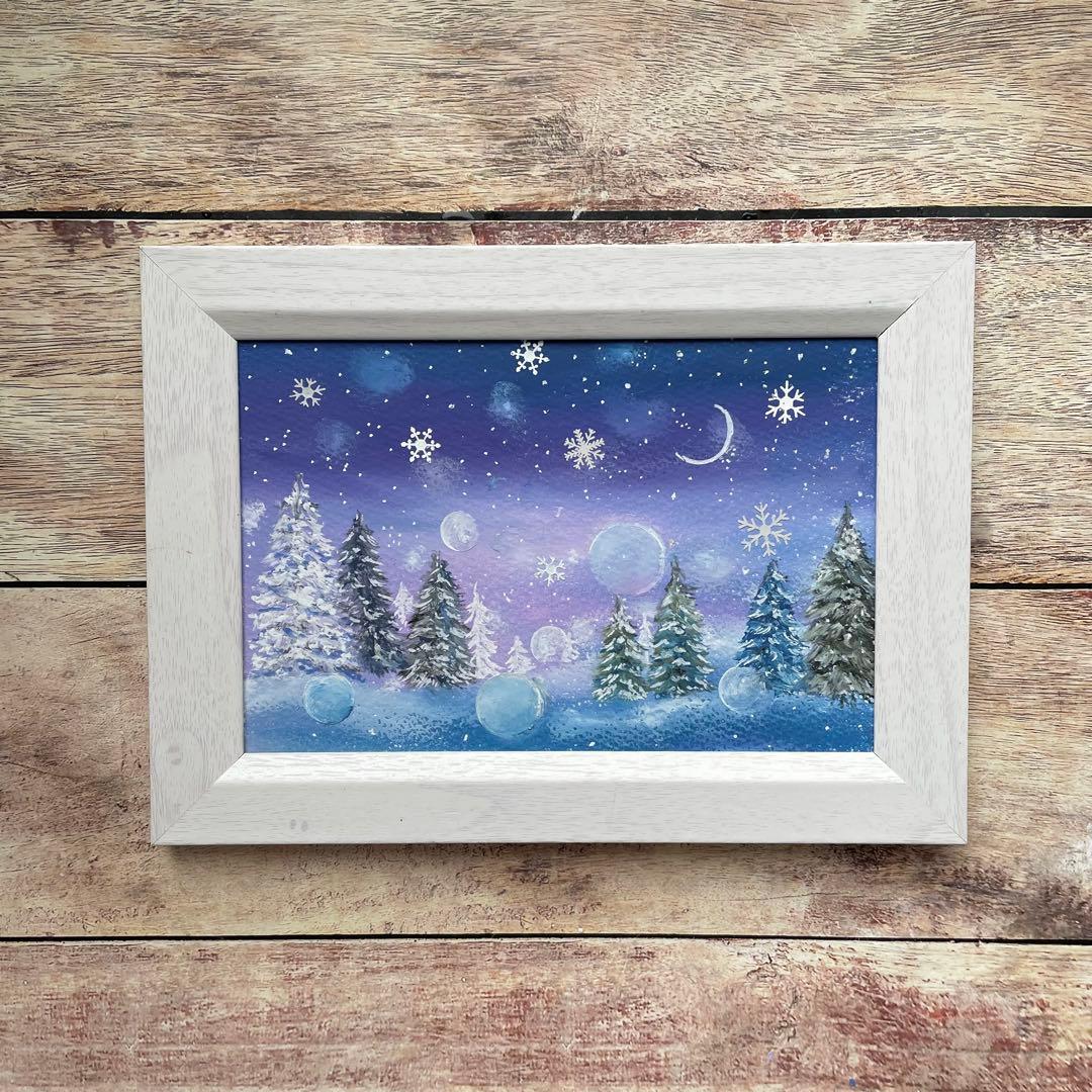 オイルパステル画　雪降る日の風景　その他3点　ご予約品