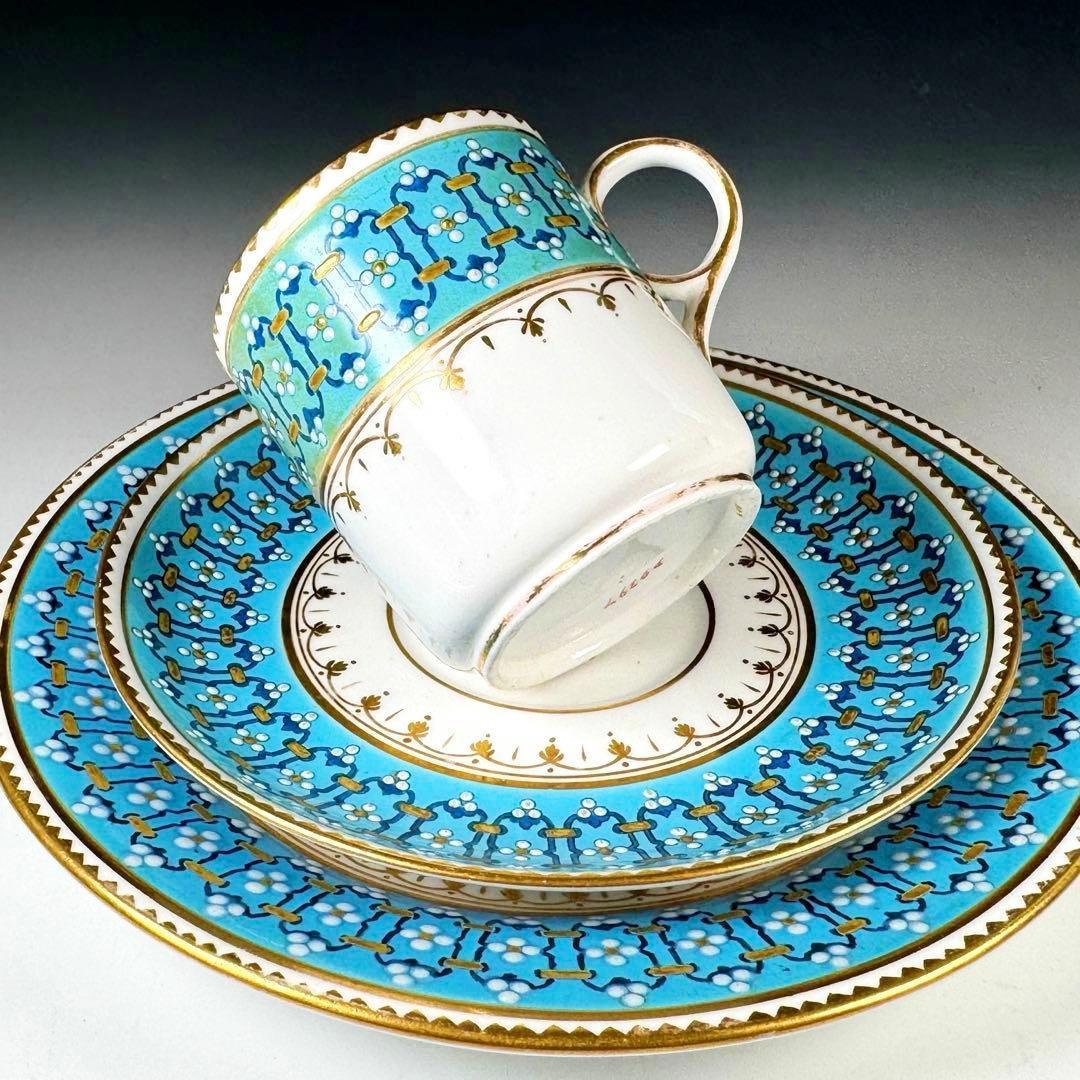 19世紀■光に満ちるターコイズと贅沢な金彩 コープランド ジュエル装飾 トリオ