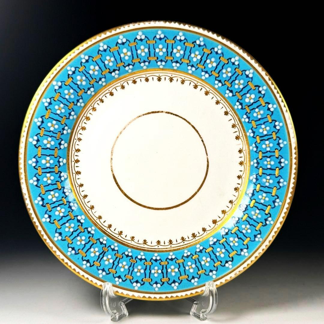 19世紀■光に満ちるターコイズと贅沢な金彩 コープランド ジュエル装飾 トリオ