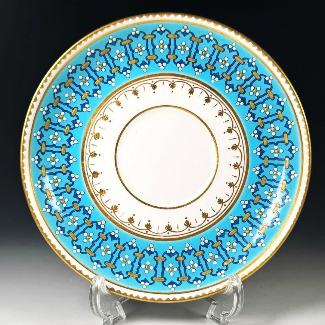 19世紀■光に満ちるターコイズと贅沢な金彩 コープランド ジュエル装飾 トリオ