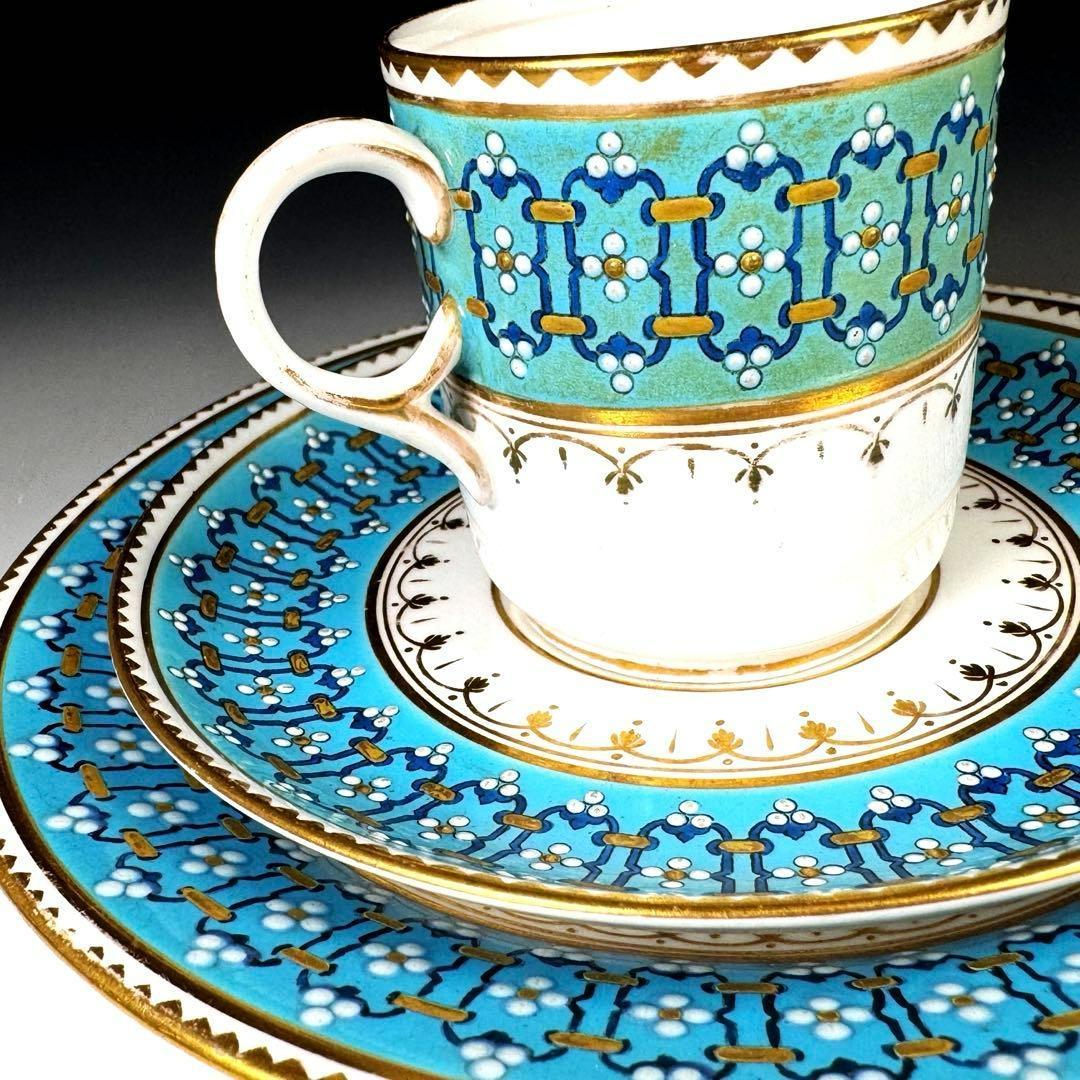 19世紀■光に満ちるターコイズと贅沢な金彩 コープランド ジュエル装飾 トリオ