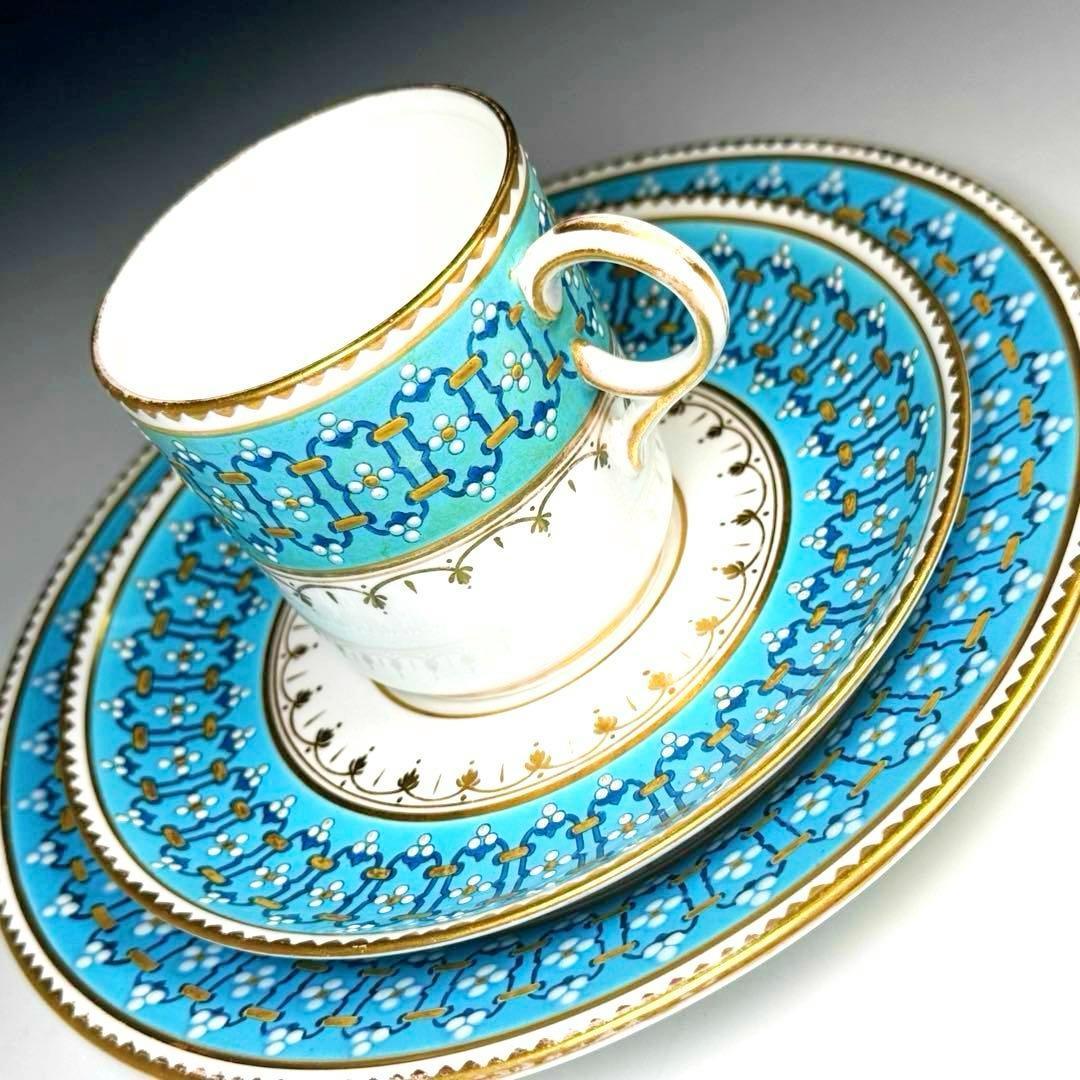 19世紀■光に満ちるターコイズと贅沢な金彩 コープランド ジュエル装飾 トリオ