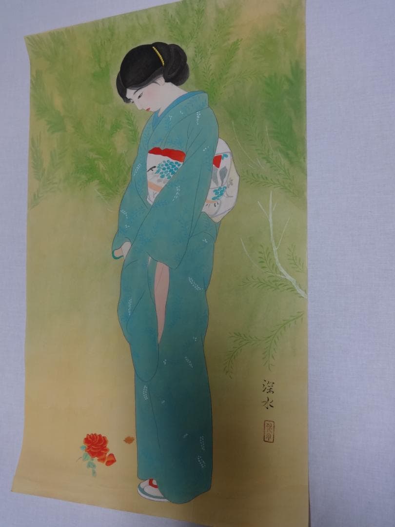 伊東深水 赤蓮白蓮の雪路 水彩画 1922年頃 紙本著色 肉筆 舞妓 浮世絵