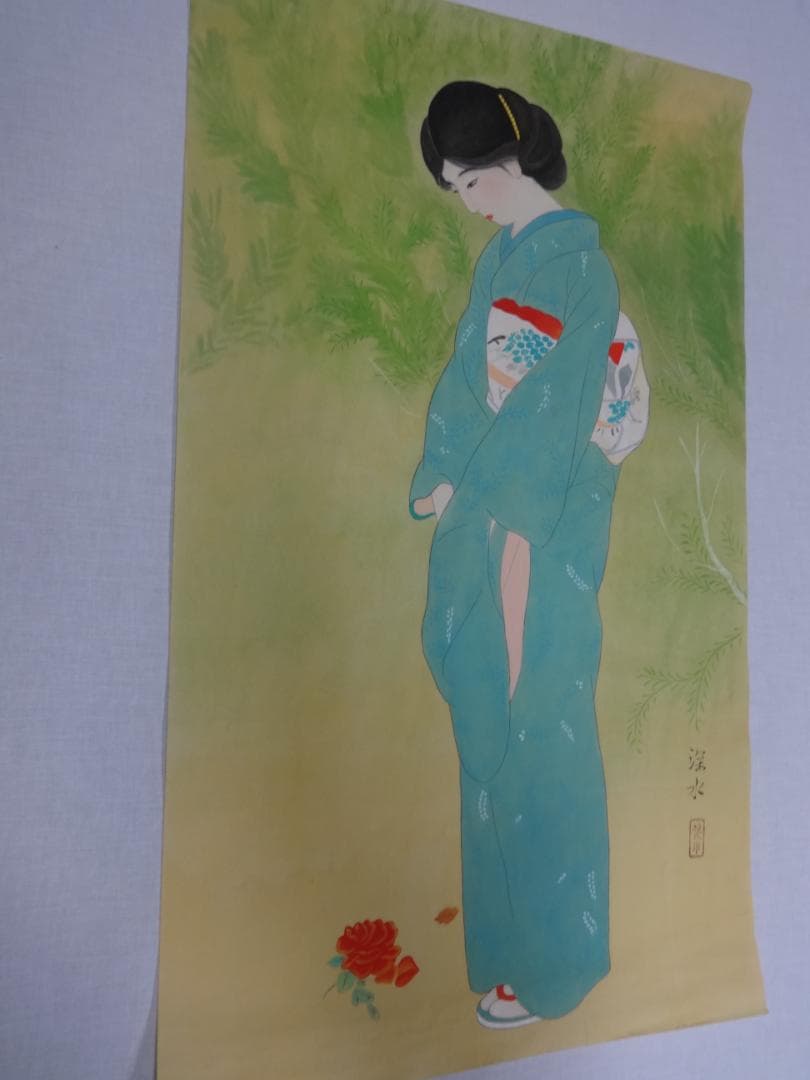 伊東深水 赤蓮白蓮の雪路 水彩画 1922年頃 紙本著色 肉筆 舞妓 浮世絵