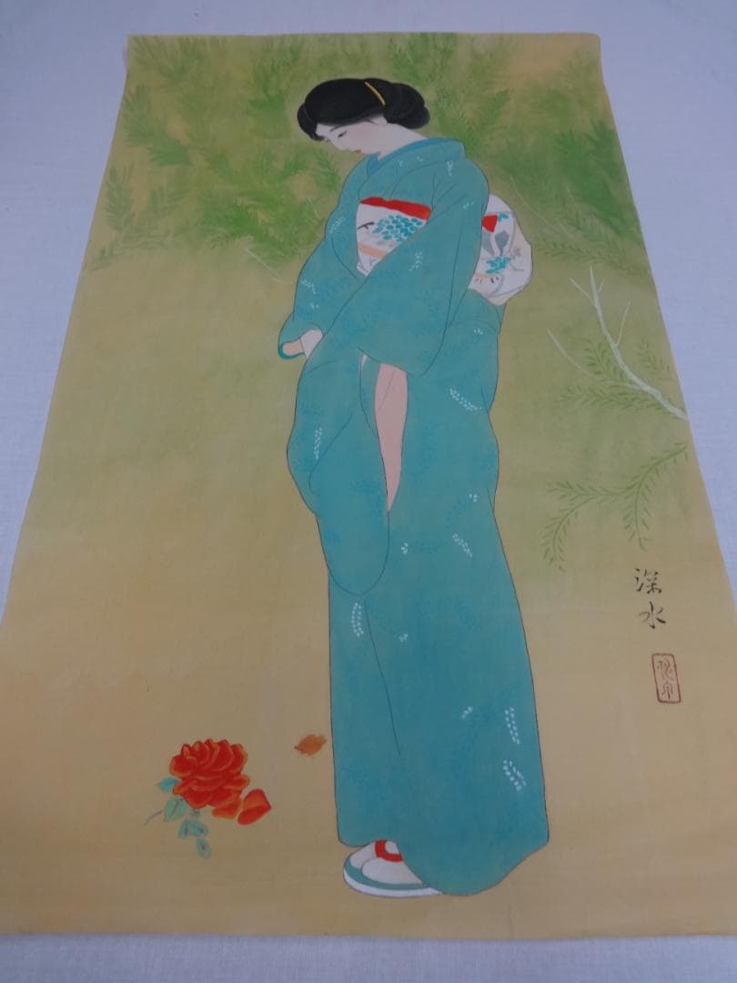 伊東深水 赤蓮白蓮の雪路 水彩画 1922年頃 紙本著色 肉筆 舞妓 浮世絵
