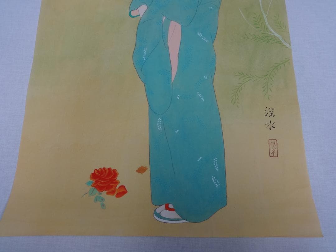 伊東深水 赤蓮白蓮の雪路 水彩画 1922年頃 紙本著色 肉筆 舞妓 浮世絵